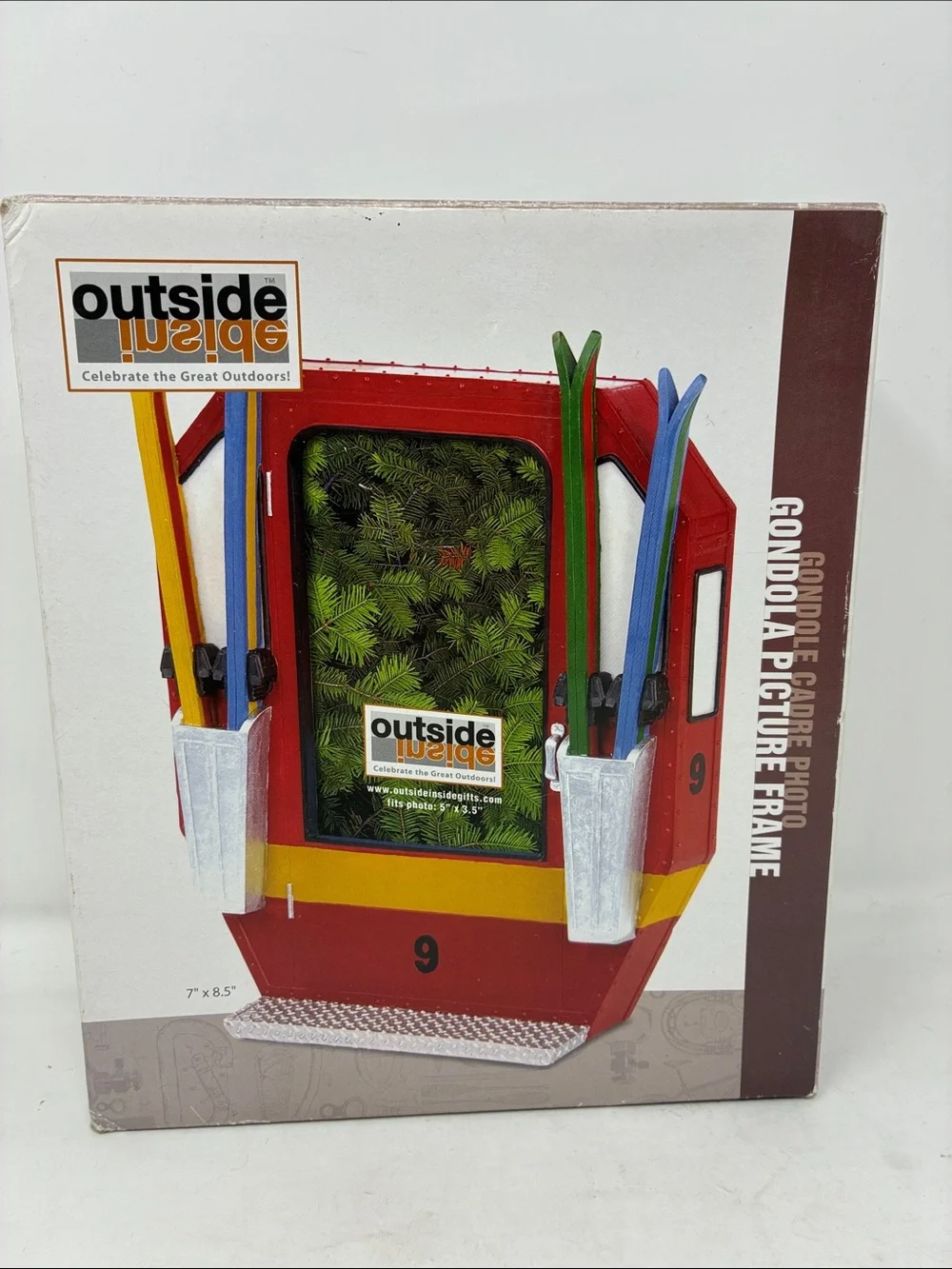 Vintage Gondola Ski-Themed Picture Frame - Red with Yellow Accents